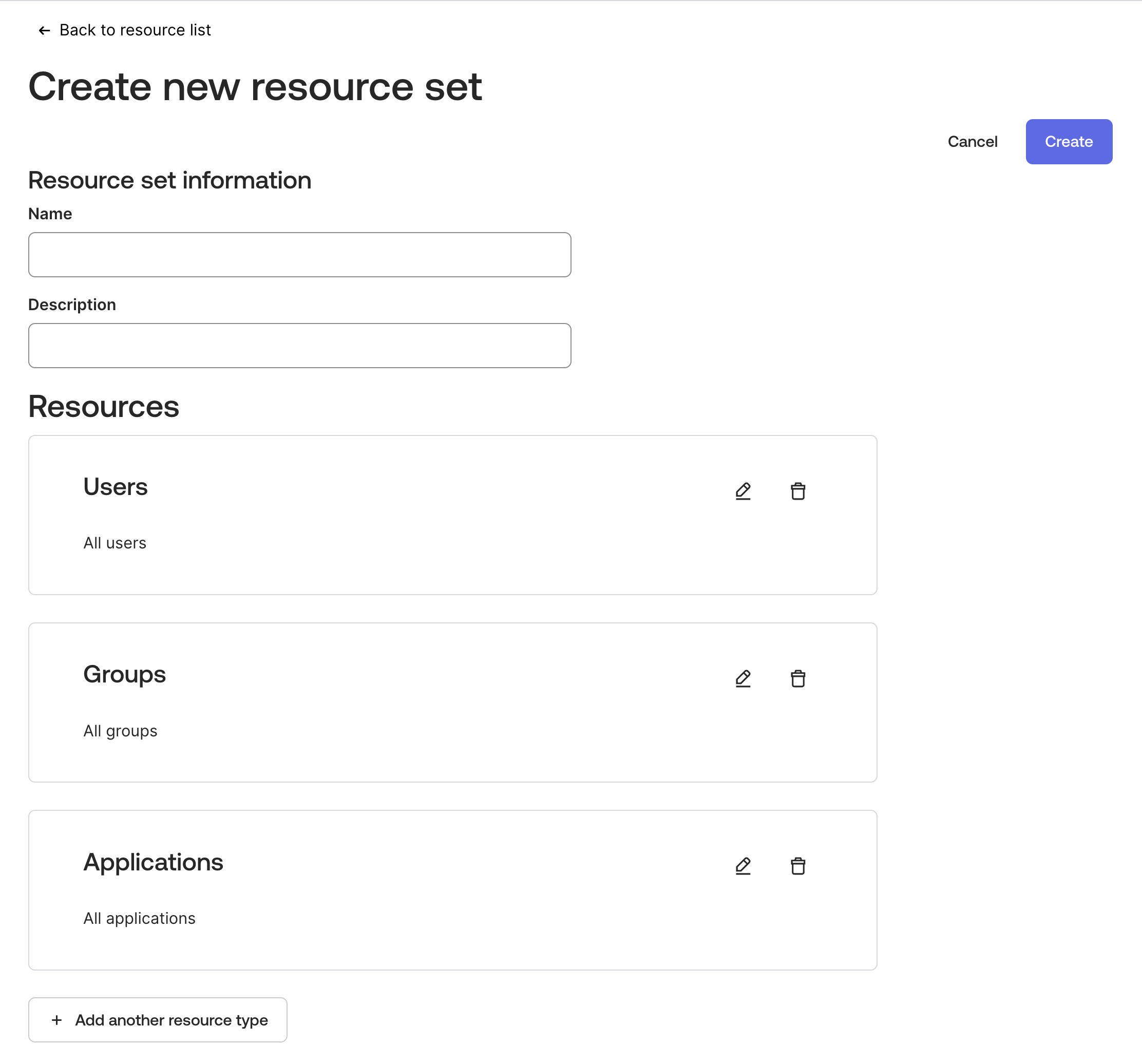Create new Okta resource set
